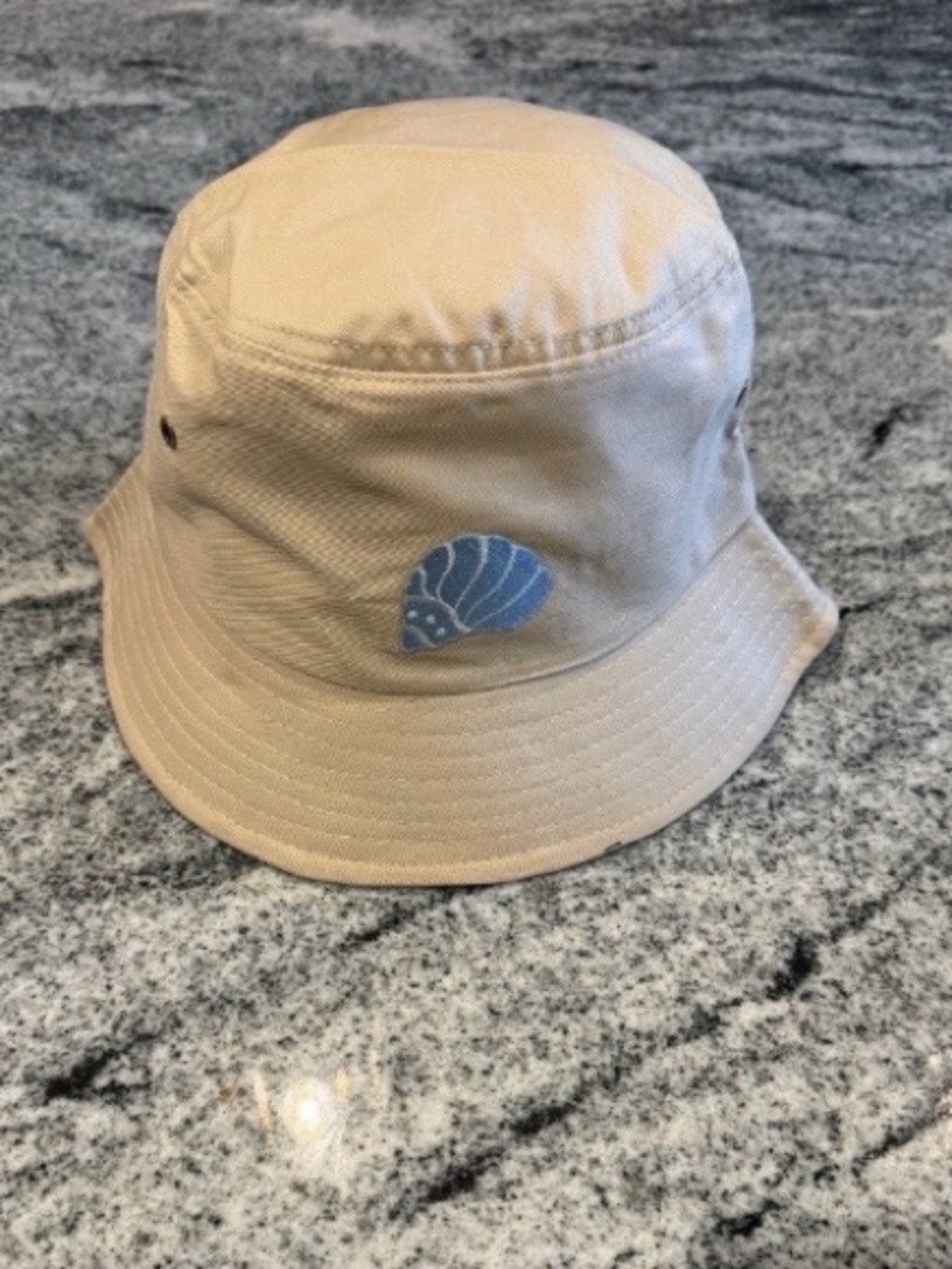 New Custom Designed Beige Bucket Hat with Embroidered Sea Shell, Adjustable